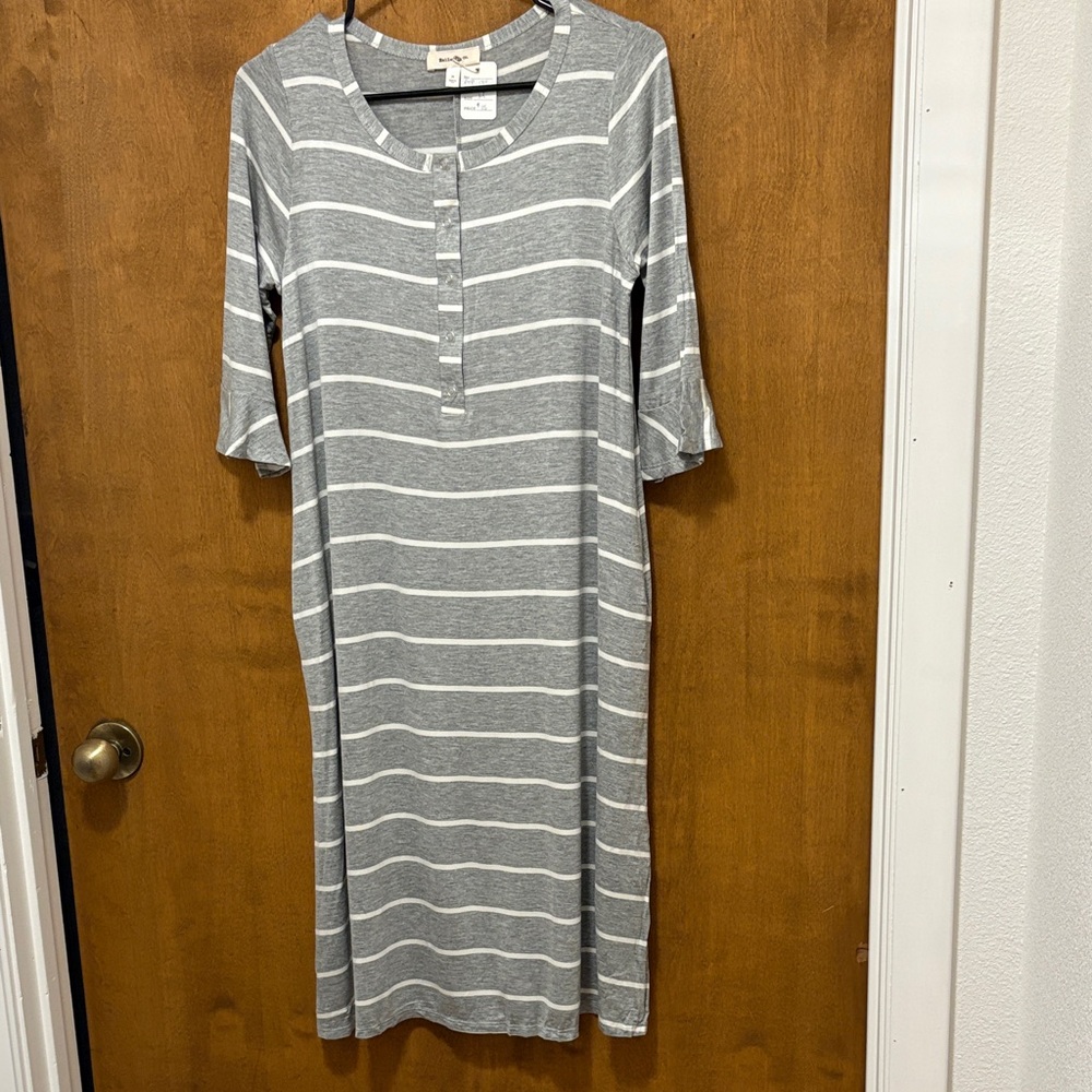 568. Hailey & Co. Gray and White Striped Midi Knit Dress or Swim Suit Cover up